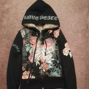 Black Printed Colored Design Fur Winter Hoodie